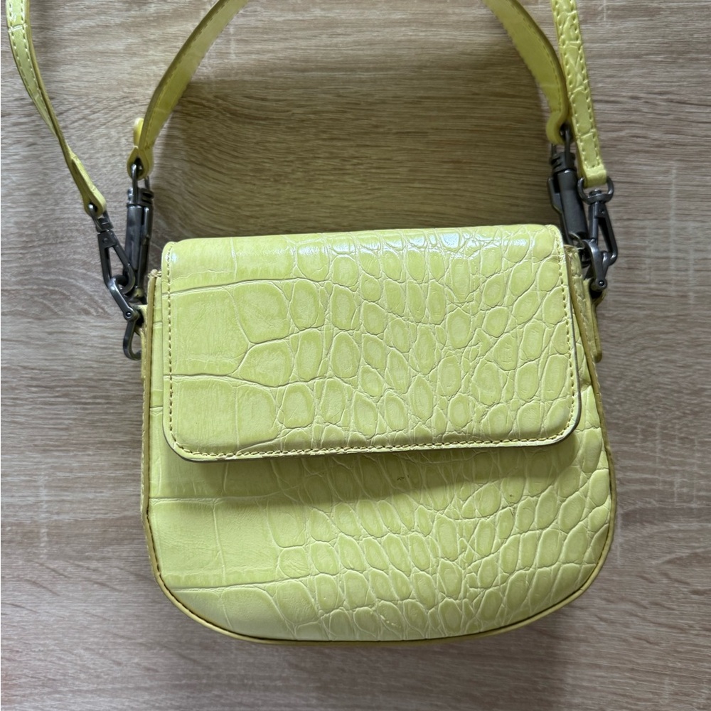 Zara Yellow Crossbody Bag with Croc-Embossed Texture